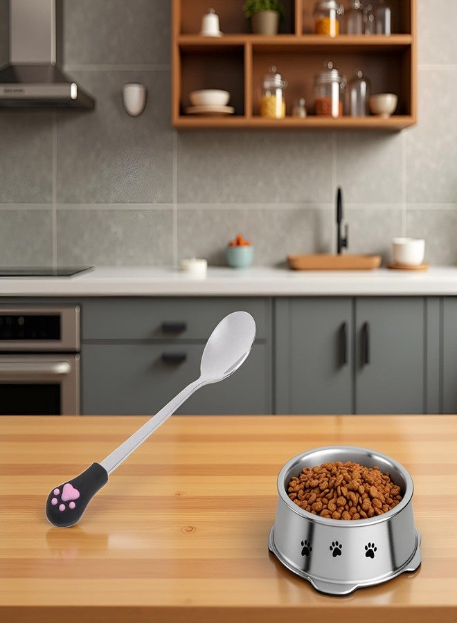 Galepromot Silver Pet Food Spoon, Stainless Steel Spoon Anti Slip Silicone Handle Can Cute for Pets Dogs Food Storage Feeding and Watering Supplies - Image 2